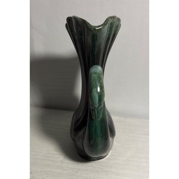 Blue Mountain Pottery Swan Vase Wings Ceramic Green Drip Glaze 6" Tall Canada MC - Picture 2 of 9
